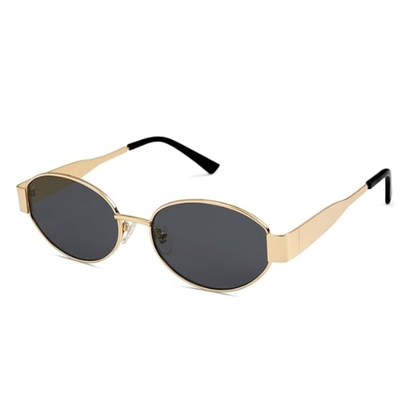 Retro Oval Sunglasses Classic UV400 Protection Black Gold - Picture 2 of 6
